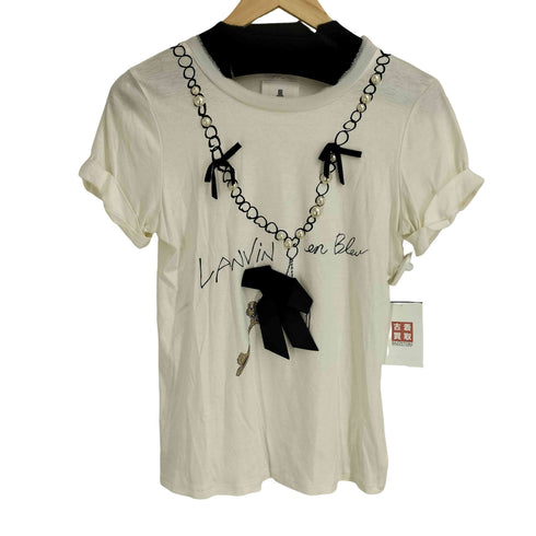 ランバンオンブルー LANVIN en Bleu ビジューリボンデザイン S/S Tシャツ レディース 38