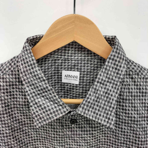 アルマーニコレツィオーニ ARMANI COLLEZIONI チェック 総柄 プリント L/S レギュラーカラー シャツ メンズ import:XL