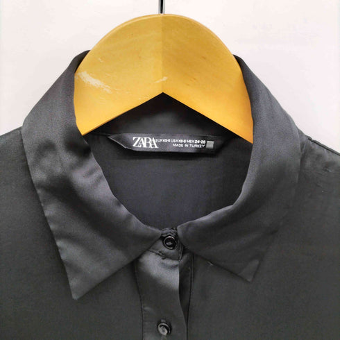 ザラ ZARA サテン ドレープ フレンチスリーブ シャツ ワンピース レディース import:XS
