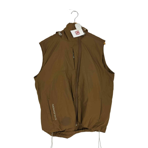 サロモン SALOMON 00s PRIMALOFT ロゴプリント 裾ドローコード アシンメトリージップ 中綿 パフベスト メンズ import:L