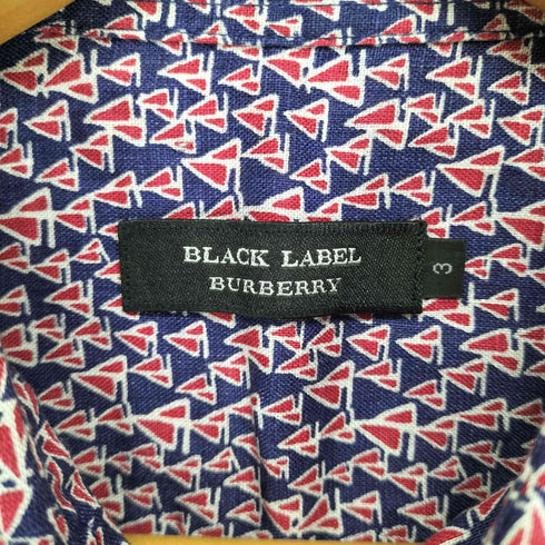 バーバリーブラックレーベル BURBERRY BLACK LABEL ヨット 総柄 S/Sリネンシャツ メンズ JPN:3