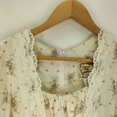 ガニーサックス GUNNE SAX 70-80S 紙タグ 花柄 レース ウール レーヨン ウエストベルト ロングワンピース ゴスロリ レディース 9