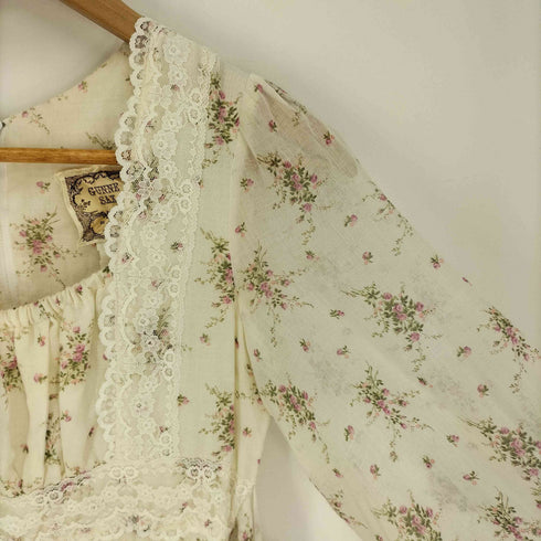 ガニーサックス GUNNE SAX 70-80S 紙タグ 花柄 レース ウール レーヨン ウエストベルト ロングワンピース ゴスロリ レディース 9
