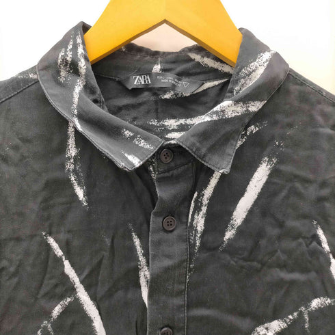 ザラ ZARA 総柄 ペイント L/S レーヨン 100% シャツ メンズ import:L