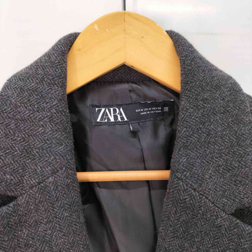 ザラ ZARA ヘリンボーン ウールブレンド ストレート ブレザー 1B テーラード ジャケット レディース import:M
