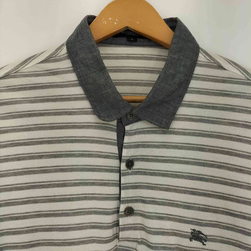 バーバリーロンドン BURBERRY LONDON ボーダー ワンポイントロゴ刺繍 鹿の子 長袖ポロシャツ メンズ import:L