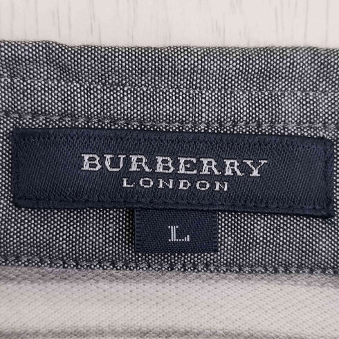 バーバリーロンドン BURBERRY LONDON ボーダー ワンポイントロゴ刺繍 鹿の子 長袖ポロシャツ メンズ import:L
