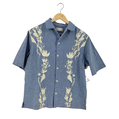 ザラ ZARA 刺繍入り オープンカラーリネン混コットンシャツ メンズ import:S