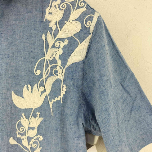 ザラ ZARA 刺繍入り オープンカラーリネン混コットンシャツ メンズ import:S