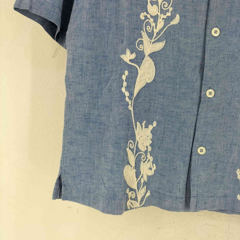 ザラ ZARA 刺繍入り オープンカラーリネン混コットンシャツ メンズ import:S