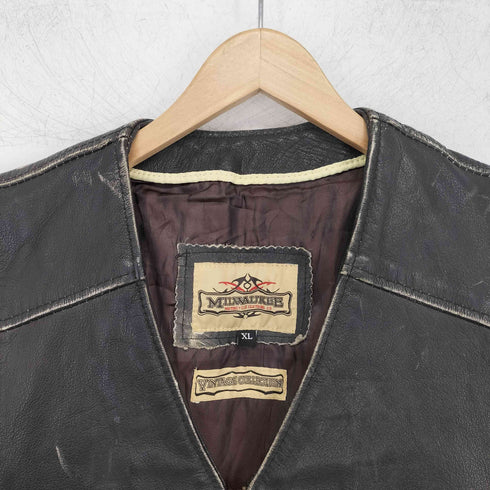 Milwaukee ミルウォーキー レザー レースアップ ベスト メンズ import:XL
