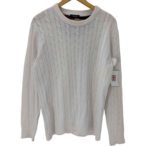 ブラックレーベルクレストブリッジ BLACK LABEL CRESTBRIDGE ロゴ エンブレム 刺繍 裏地チェック ケ-ブル編み コットン ニット セーター メンズ