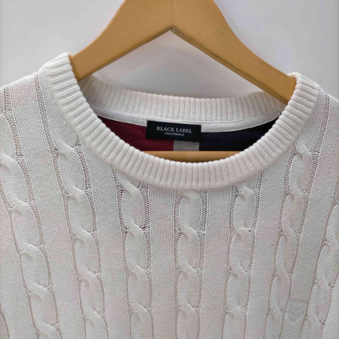 ブラックレーベルクレストブリッジ BLACK LABEL CRESTBRIDGE ロゴ エンブレム 刺繍 裏地チェック ケ-ブル編み コットン ニット セーター メンズ