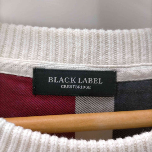 ブラックレーベルクレストブリッジ BLACK LABEL CRESTBRIDGE ロゴ エンブレム 刺繍 裏地チェック ケ-ブル編み コットン ニット セーター メンズ