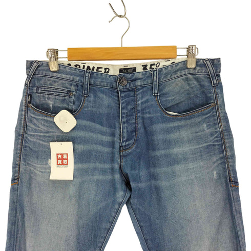 アルマーニジーンズ ARMANI JEANS y2k ロゴプレート ダメージストレートデニム メンズ US:32-33