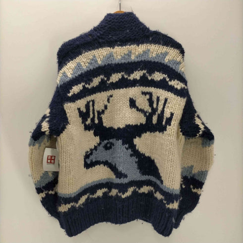 SPIRIT OF THE WEST 90S カナダ製 PURE NEW WOOL 総柄 ノルディック カウチン ニット カーディガン トナカイ 肉厚 メンズ