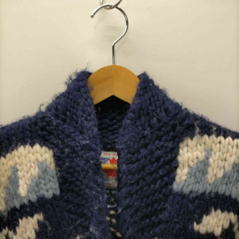 SPIRIT OF THE WEST 90S カナダ製 PURE NEW WOOL 総柄 ノルディック カウチン ニット カーディガン トナカイ 肉厚 メンズ