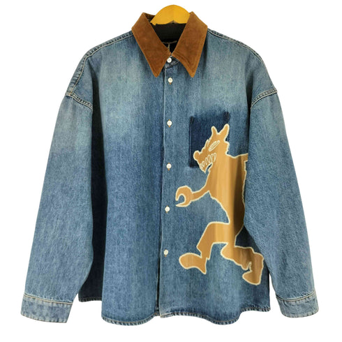 マルニ MARNI MA BLUE DENIM SHIRT WITH WOLF PATCH メンズ EUR:46