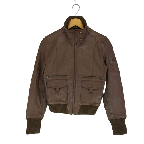 マンゴー MNG Sheep Leather ジップアップレザージャケット レディース import:M