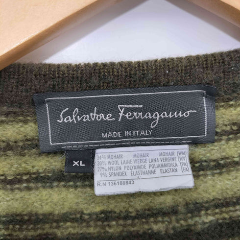 サルヴァトーレフェラガモ Salvatore Ferragamo ボーダー柄 モヘアウール混 クルーネックニット メンズ import:XL