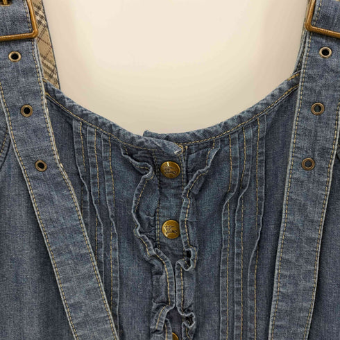 バーバリーブルーレーベル BURBERRY BLUE LABEL ロゴパッチ ホース刺繍 フリルデザイン デニム ショーツ サロペット レディース 36