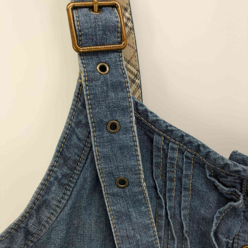 バーバリーブルーレーベル BURBERRY BLUE LABEL ロゴパッチ ホース刺繍 フリルデザイン デニム ショーツ サロペット レディース 36