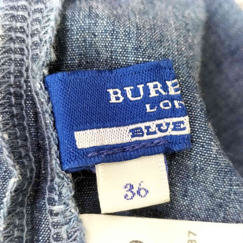 バーバリーブルーレーベル BURBERRY BLUE LABEL ロゴパッチ ホース刺繍 フリルデザイン デニム ショーツ サロペット レディース 36