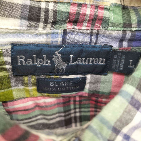ラルフローレン RALPH LAUREN BLAKE ポケット ポニー 刺繍 パッチワーク プルオーバー ボタンダウン シャツ メンズ import:L