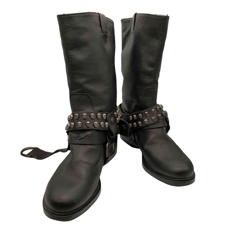 ザディグエヴォルテール ZADIG&VOLTAIRE 1931 スカル ボーン スタッズ 装飾 レザー エンジニア ブーツ Y2K レディース EUR:36