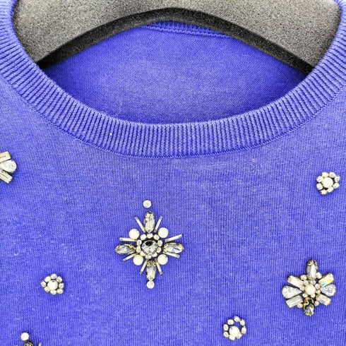 グレースコンチネンタル GRACE CONTINENTAL Grace Class ランダムビジュー クルーネック ウール ハイゲージニット レディース 36