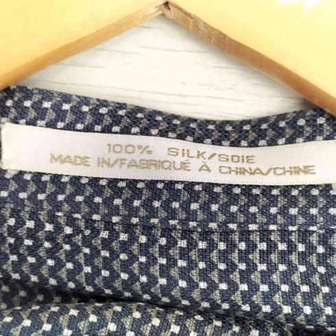 ペリーエリス PERRY ELLIS 90s 総柄 シルク100 長袖 スタンドカラーシャツ メンズ import:L