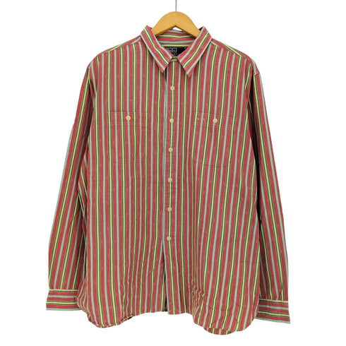 ポロバイラルフローレン Polo by RALPH LAUREN 90s 猫目ボタン チンスト マルチストライプ 長袖シャツ メンズ import:XL
