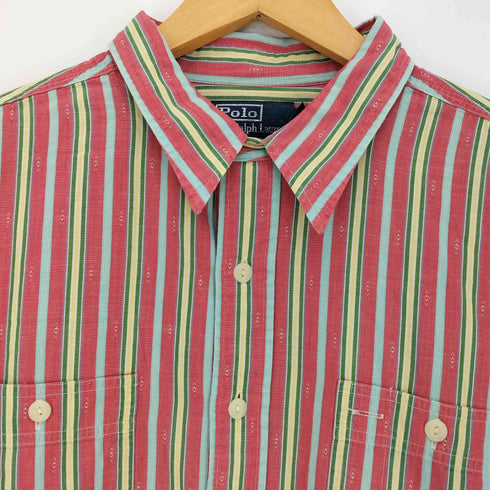 ポロバイラルフローレン Polo by RALPH LAUREN 90s 猫目ボタン チンスト マルチストライプ 長袖シャツ メンズ import:XL