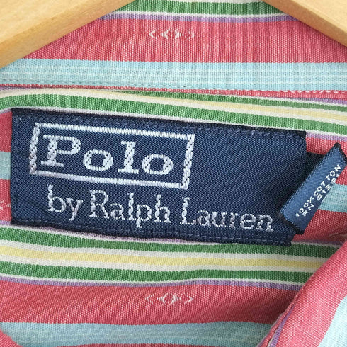ポロバイラルフローレン Polo by RALPH LAUREN 90s 猫目ボタン チンスト マルチストライプ 長袖シャツ メンズ import:XL