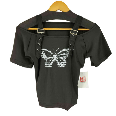 バタフライプリント S/S ベルトデザイントップス レディース