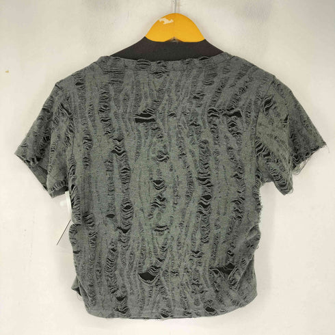 バタフライプリント S/S ダメージ加工トップス レディース