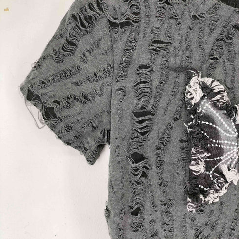 バタフライプリント S/S ダメージ加工トップス レディース