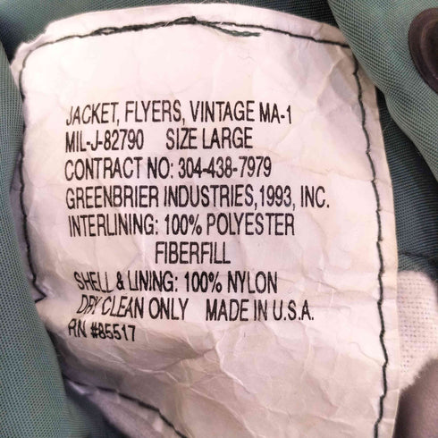 GREENBRIER IND.INC 90S USA製 MA-1 フライトジャケット メンズ import:L