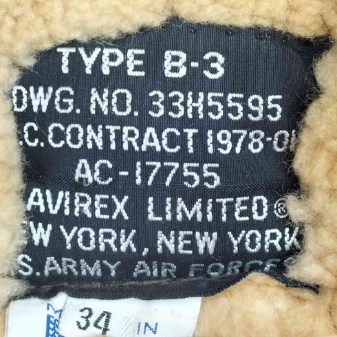 アヴィレックス AVIREX TYPEB-3ムートンフライトジャケット メンズ US:34