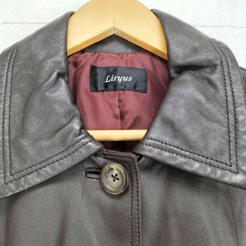 Liryus lamb leather ラムレザーステンカラーコート レディース L