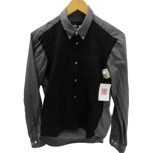 コムデギャルソンオムドゥ COMME des GARCONS HOMME DEUX AD2011 染色加工 バイカラー ヘムアシンメトリー ボタンダウン L/S シャツ メンズ JPN:L