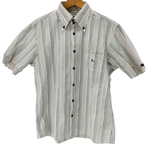バーバリーブラックレーベル BURBERRY BLACK LABEL コットンストレッチ シアサッカー ストラップ ボタンダウン 半袖シャツ メンズ JPN:2