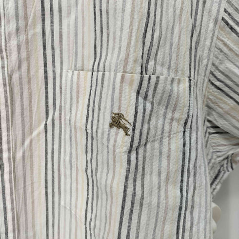 バーバリーブラックレーベル BURBERRY BLACK LABEL コットンストレッチ シアサッカー ストラップ ボタンダウン 半袖シャツ メンズ JPN:2