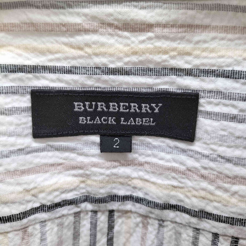 バーバリーブラックレーベル BURBERRY BLACK LABEL コットンストレッチ シアサッカー ストラップ ボタンダウン 半袖シャツ メンズ JPN:2