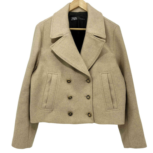 ザラ ZARA クロップドダブルブレストウールブレンドコート レディース import:L