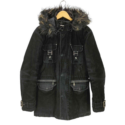 ROUSHATTE GARMENTS フェイクファー ヘリンボーン ツイル 裏地キルティング ハーフ コート Y2K メンズ import:XL