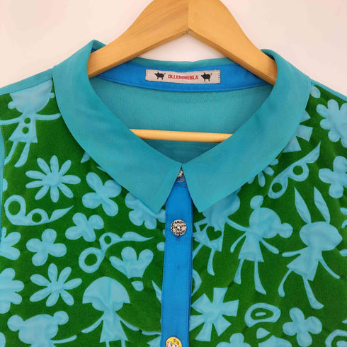 アルベロベロ OLLEBOREBLA オレボレブラ ブタさん フロッキープリント フリル シアー 長袖シャツブラウス チュニック レディース