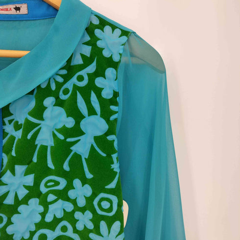 アルベロベロ OLLEBOREBLA オレボレブラ ブタさん フロッキープリント フリル シアー 長袖シャツブラウス チュニック レディース