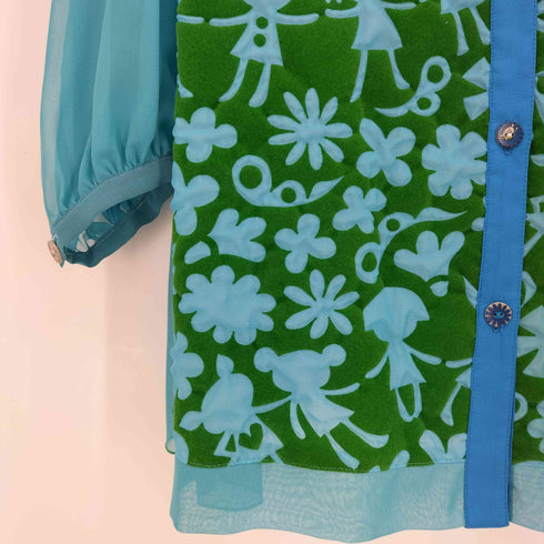 アルベロベロ OLLEBOREBLA オレボレブラ ブタさん フロッキープリント フリル シアー 長袖シャツブラウス チュニック レディース