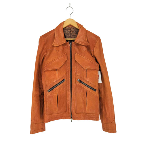 ノーアイディー NO ID. lamb leather 裏地総柄ダブルジップラムレザージャケット メンズ 3